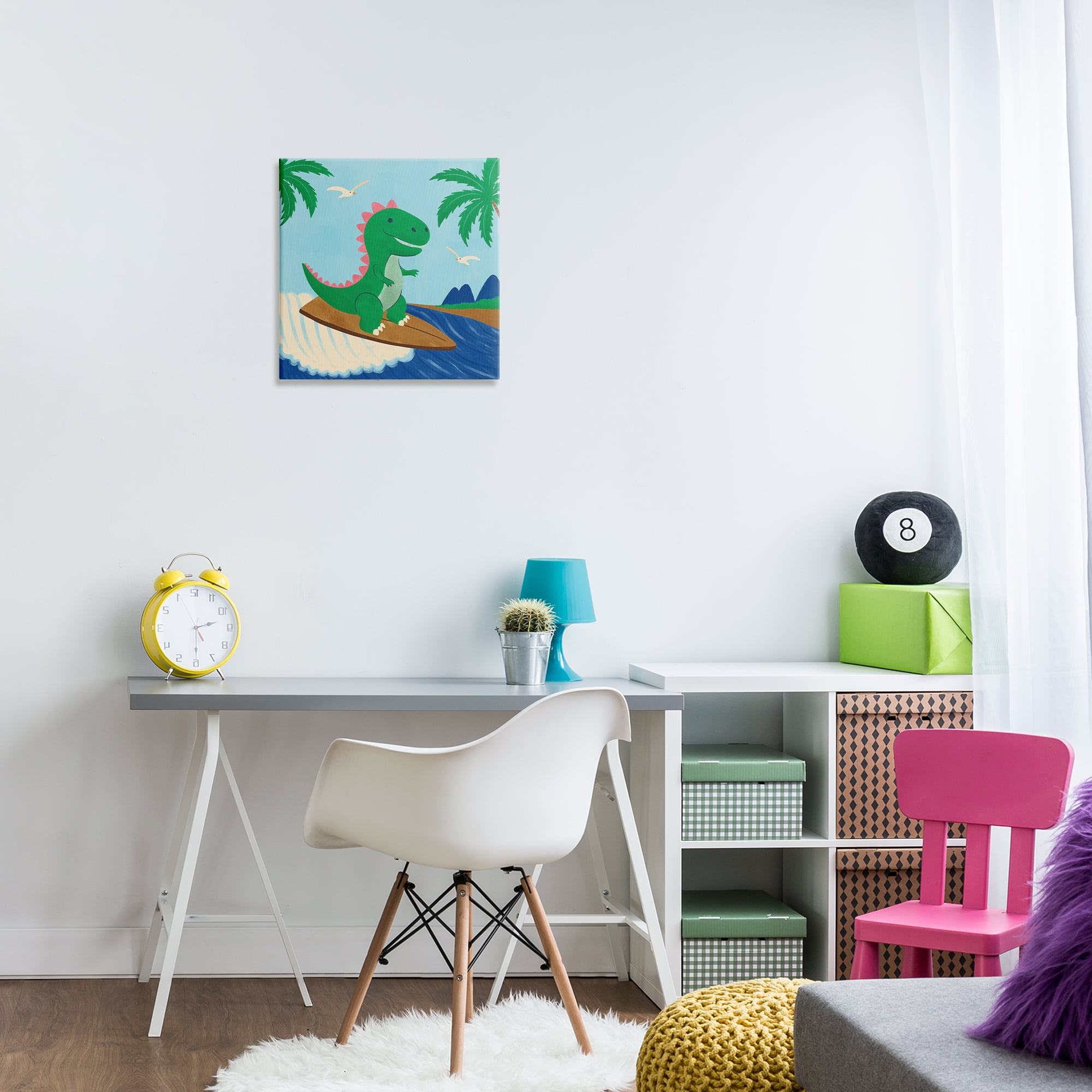 Stupell Industries Baby Surfing Dino Animals Painting Wrapped Canvas Art Print Wall Art, 17 x 17