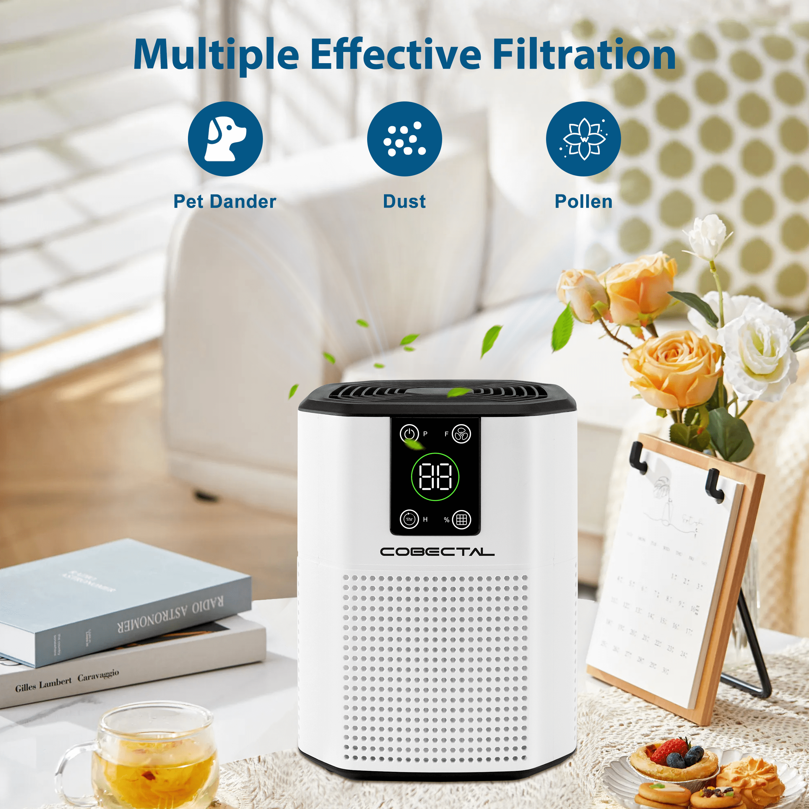 Cobectal HEPA Air Purifier with Filter, Remove Mold, Smoke, Hair Air Cleaner for Home Bedroom