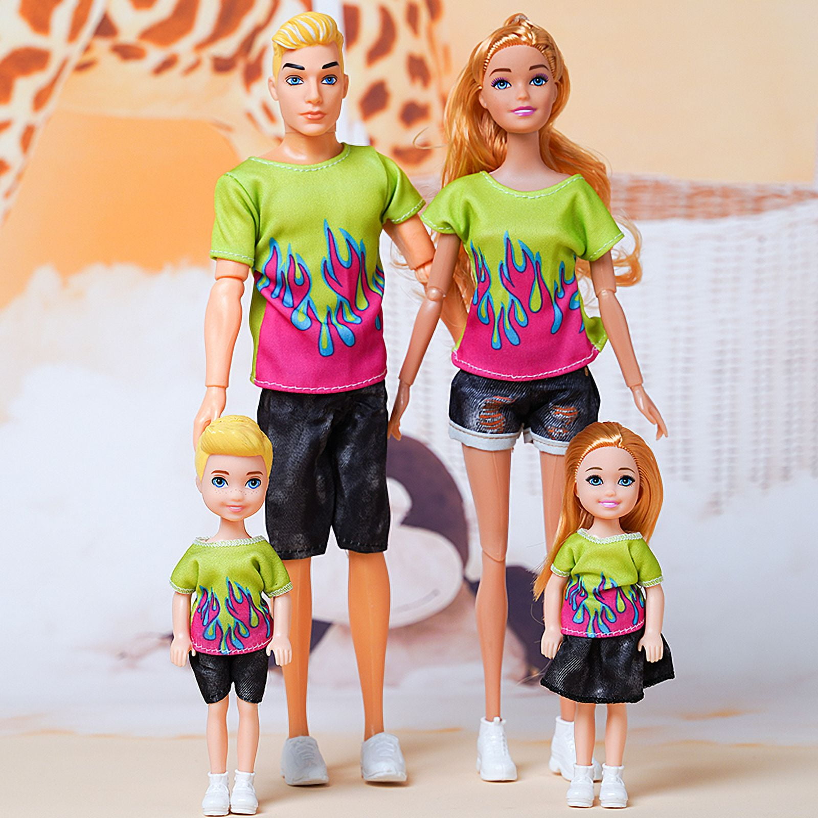 30cm Family Doll Movable Body Mom Dad Ken and Kids 4 Dolls Set 1/6
