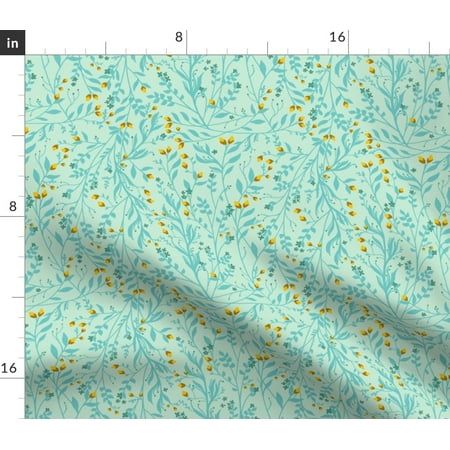 Floral Vines Robins Egg Blue Yellow Spring Fairy Spoonflower Fabric by the Yard