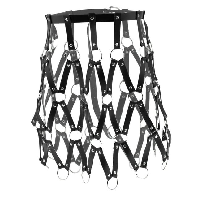 Arnés corporal de cuero punk para mujer, 2 colores, con cinturón de falda, cadena de metal 黑色