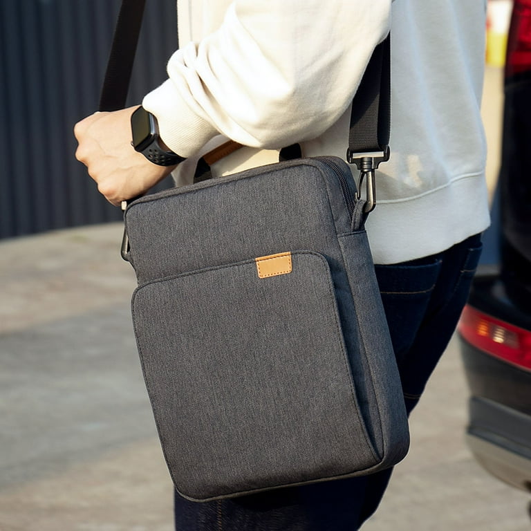 Black Leather Messenger Bag - Crossbody Shoulder Tote For Tablet Or IPad, Universal Fit 4 thumbnail image