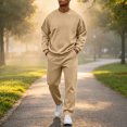 thumbnail image 2 of Men's 2 Piece Loose Fit Crewneck Tracksuit Set, Long Sleeve Pullover Sweatshirt & Drawstring Sweatpants with Side Pockets, Workout Running Activewear Outfit, 2 of 6
