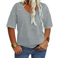 thumbnail image 2 of Langwyqu Plus Size Solid Color Summer V-Neck Women Loose T-Shirt Tops, 2 of 5