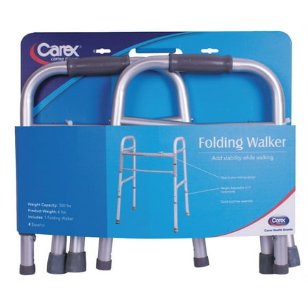 Carex Aluminium Folding Walker for Adults with Height Adjustable Legs, 300 lb Weight Capacity
