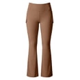thumbnail image 4 of Sunnin Women Cargo Flare Pants Solid Color Fleece Lined Casual Lounge Pants with Pockets, 4 of 6