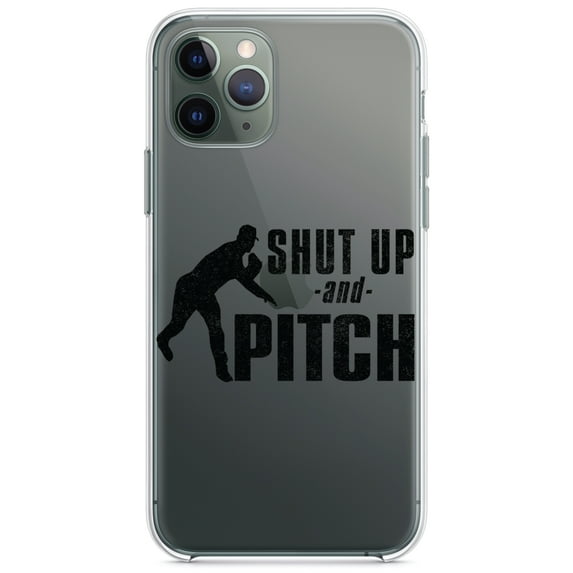 DistinctInk Clear Shockproof Hybrid Case for iPhone 12 MINI (5.4" Screen) - TPU Bumper Acrylic Back Tempered Glass Screen Protector - Shut Up & Pitch Baseball