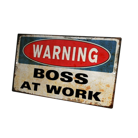 KuzmarK Novelty Funny Wall Plaque Sign - Warning Boss At Work