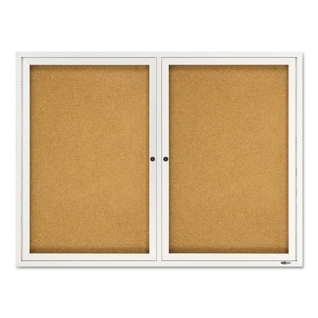 Quartet Enclosed Natural Cork/Fiberboard Bulletin Board, 48" x 36", Silver Aluminum Frame