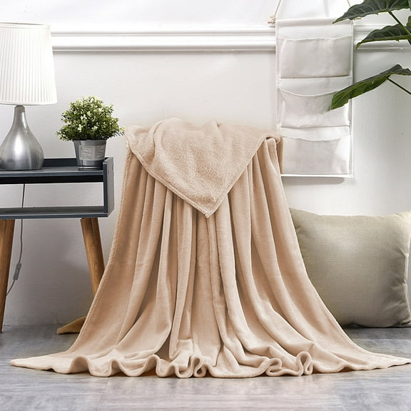 Solid Flannel Fleece Throw Blanket for Couch, Soft Lightweight Cozy Bed Blanket for Living Room, Machine Washable Decorative Coverlet