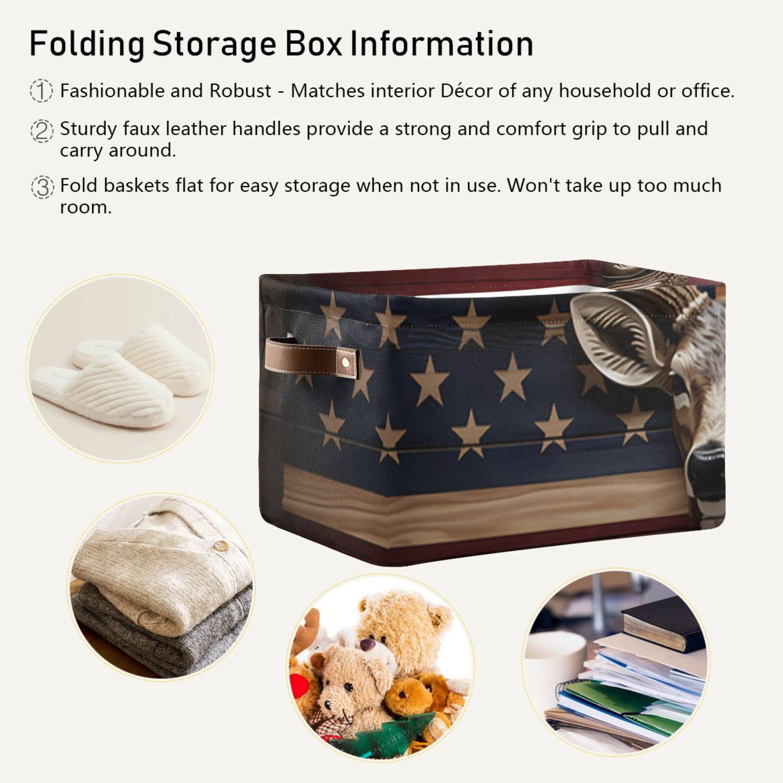 American Flag Deer Storage Bins Baskets With Handles Storage Box Clothes Organizer Organization Toys
