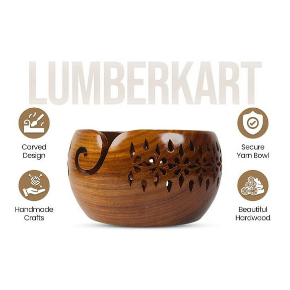 Lumberhaze Handmade Wooden Yarn Bowl - Premium Yarn Bowls for Crocheting & Knitting - Handcrafted Wooden Crochet Bowl - Yarn Holder for Tangle-Free Yarn Control (Color/Size/Design)