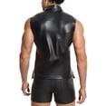 thumbnail image 3 of Men's Faux Leather Tank Top Slim Fit Button Down Shirt Top Sleeveless Casual Streetwear Top, 3 of 7