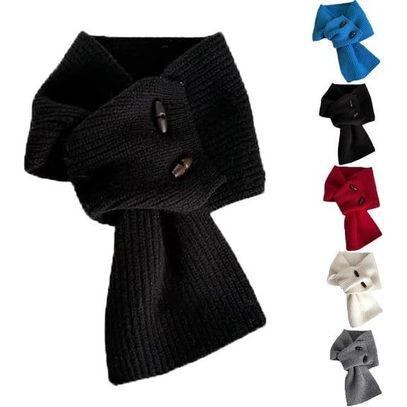 Women's Winter Warm Knitted Scarf - Wooden Buttons Neck Wrap, Soft Comfortable for Cold Weather Wear