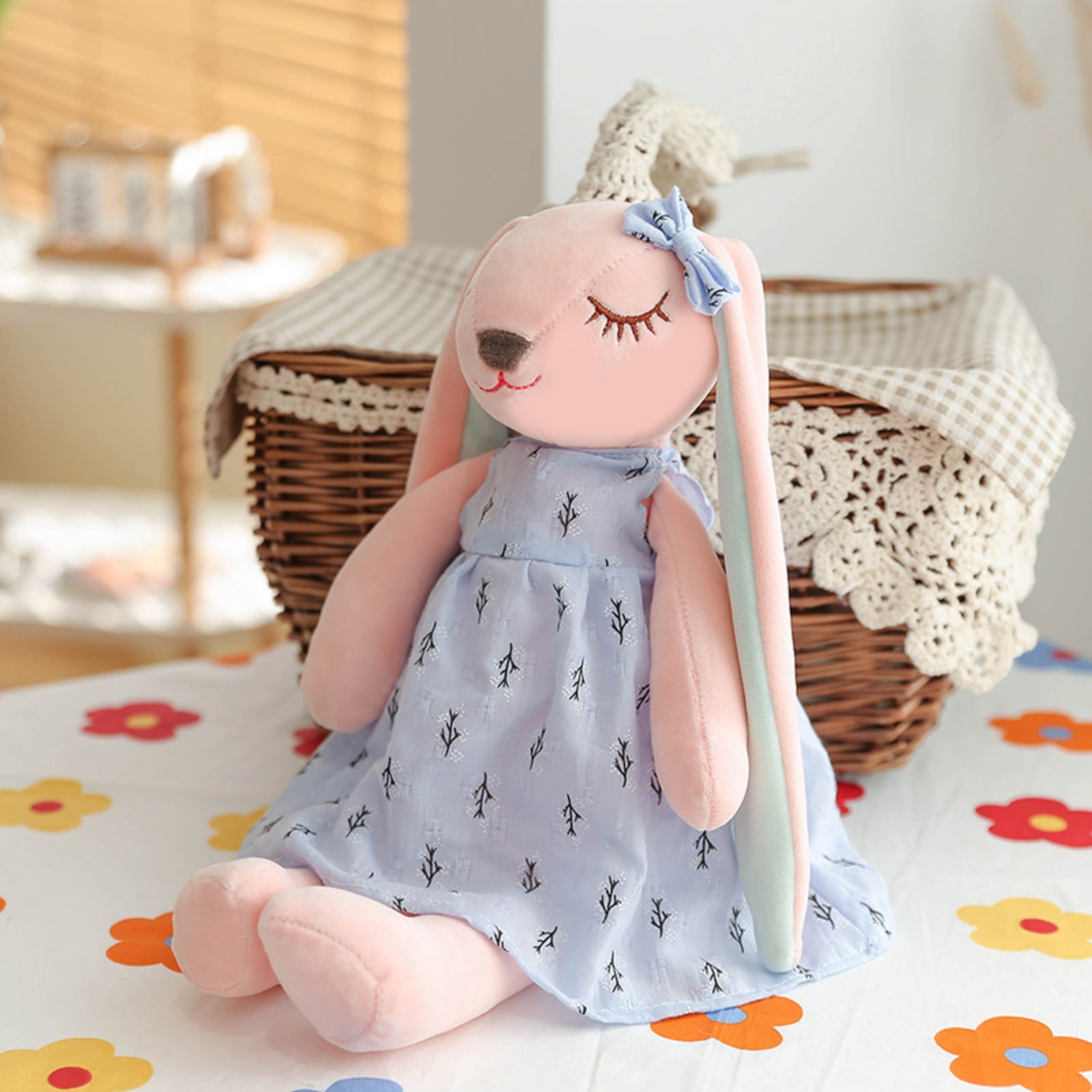 Floral Dress Long Ear Bunny Plush Toy Soft Stuffed Rabbit Doll Decorative Gift