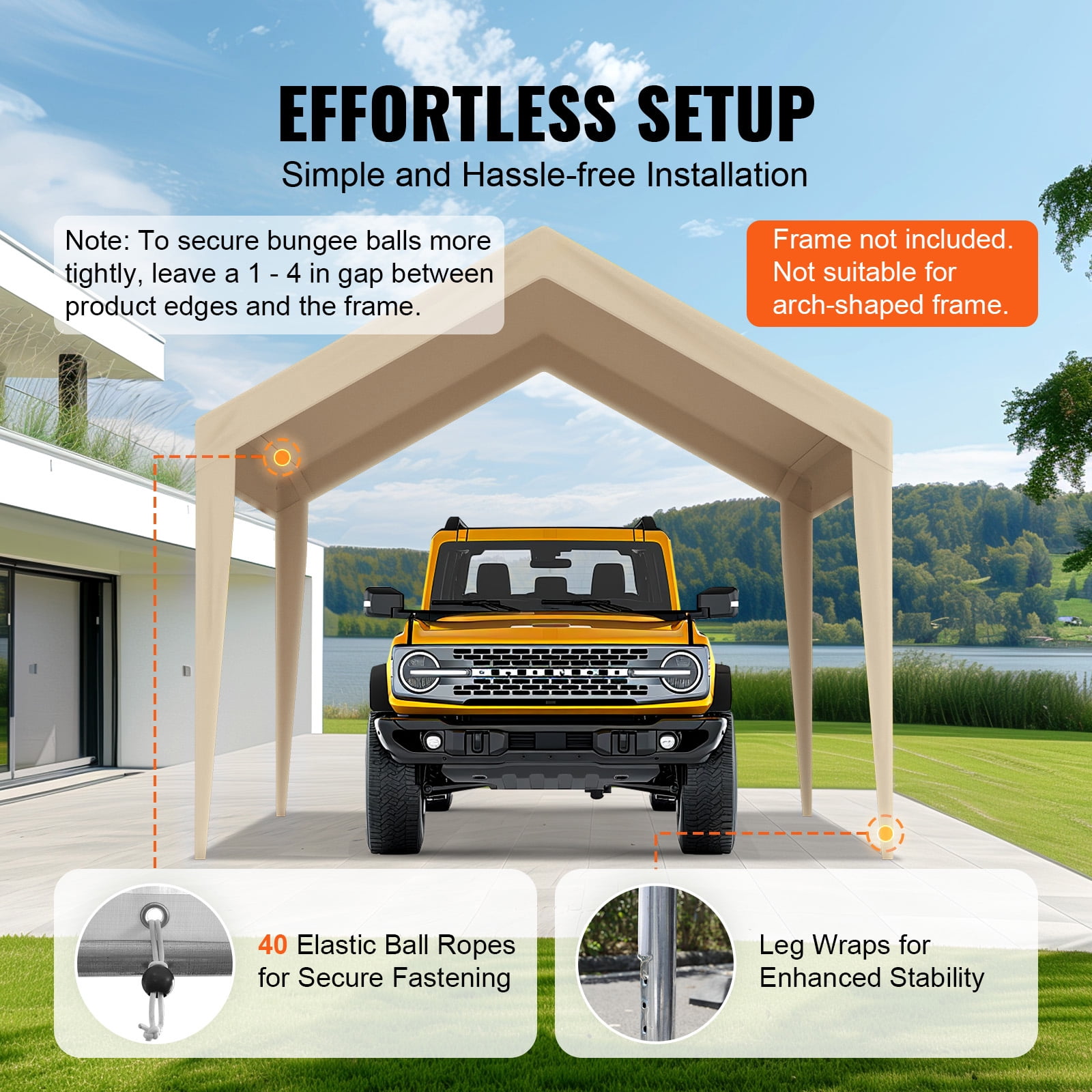KFFKFF 10 x 20 Feet Car Shelter Tent Cover Carport Replacement Canopy Beige