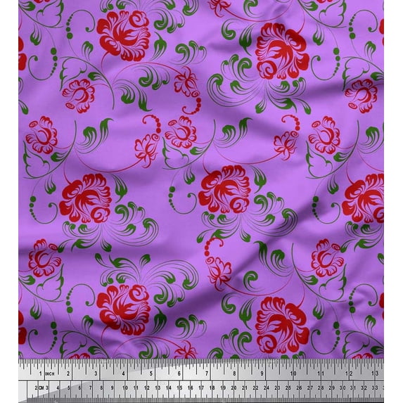 Soimoi Moss Georgette Fabric Swirls & Floral Artistic Printed Craft Fabric by The Yard 42 Inch Wide