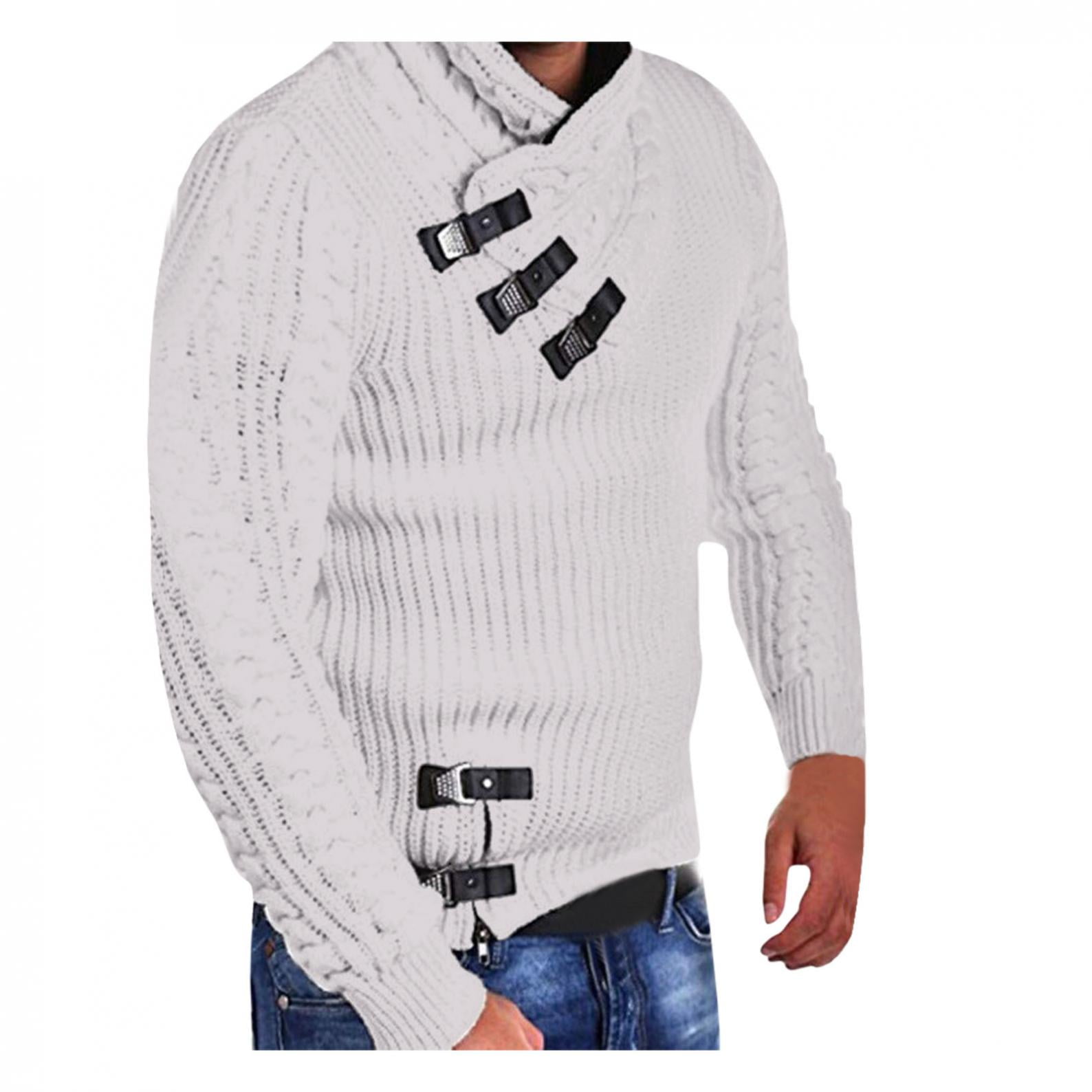Hurrg Mens Long Sleeve Pullover Knitted Casual Turtleneck Slim Fit Color Block Sweater 