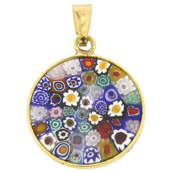 GlassOfVenice Murano Glass Millefiori Pendant "Multicolor" in Gold-Plated Frame 3/4"