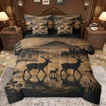 Manfei Deer Moose Family Bedding Comforter Set 7 Pieces, Brown Rustic Cabin Full Bedding Set, Woodland Animal Wildlife Reversible Fitted Sheet Flat Sheet, Ultra Soft Bedroom Decor