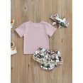 thumbnail image 4 of ITFABS Baby Girls Summer Suit, Short Sleeve Rabbit Printed Tops+Floral Lace Ruffled Shorts+Headband, 4 of 9