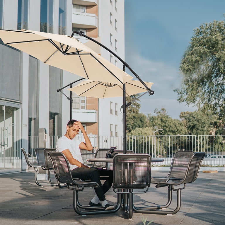 dining patio set with umbrella Walsunny 6 Piece Patio Furniture Set with Umbrella, Outdoor Patio Dining  Set with 4 Folding Chairs and Tempered Glass Dining Table, Dark Blue