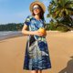 thumbnail image 4 of Easygdp Vintage Starry Sky Shark para Vestido Transpirable de Mujer, Vestido Suelto de Manga Corta con Pliegues y Bolsillos para el Verano, 4 of 6