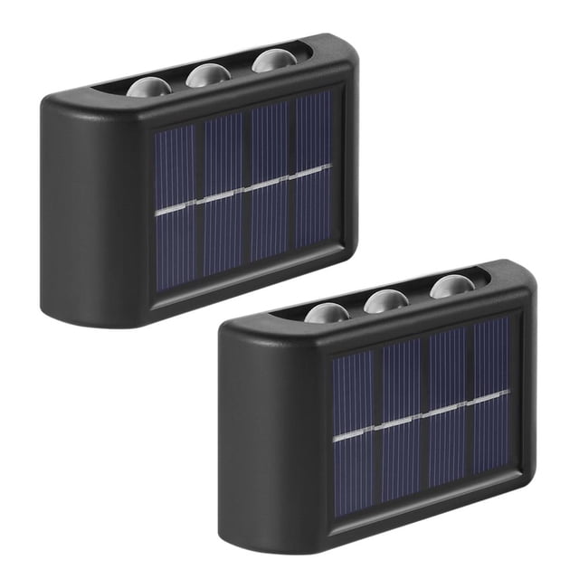 2 uds colector Solar luces arriba y abajo lámparas solares impermeable interior exterior LED luz de pared para jardín Patio garaje camino de entrada