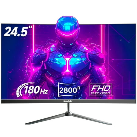 Gawfolk 24.5 inch Curved Gaming Monitor 180hz/165hz FHD(1080P）, Frameless VA Display with sRGB 100%, Eye Care, DP/HDMI, Wall Mount Compatible - Black