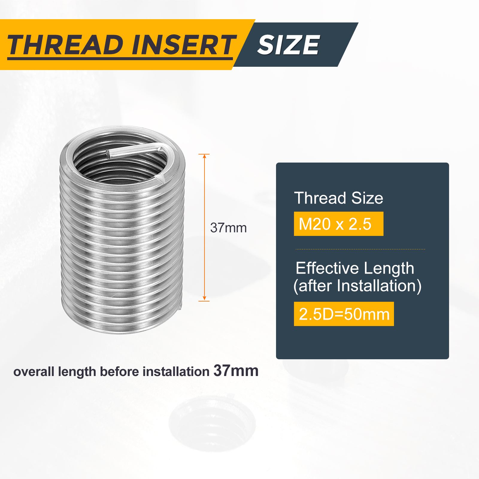 Uxcell 10pcs Wire Thread Inserts M20 x 2.5 x 2.5D Metric Helical Threaded Sleeve