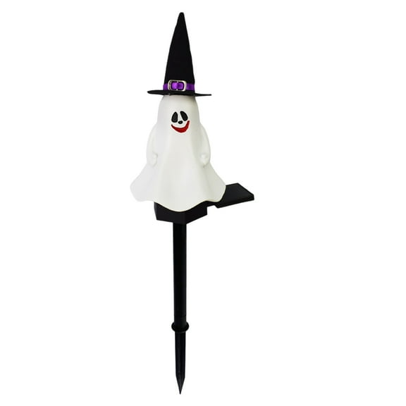 Halloween Solar Lights Outdoor 18 Inch White Ghost Stake, Auto On Solar Pathway Decor for Garden, Resin Phantom Yard Light