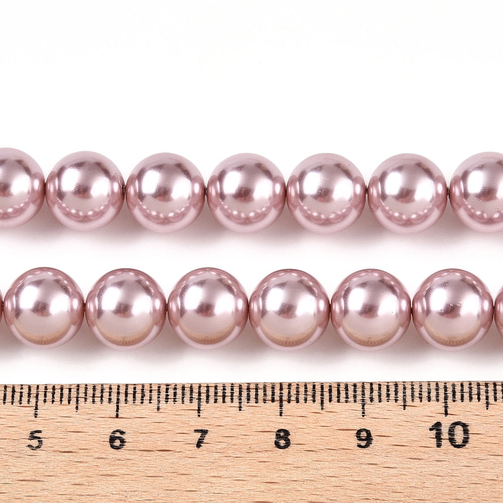 Glass Pearl Beads Strands Round Pearl Pink 10mm Hole: 0.6mm 43pcs/strand 16.18''(41.1cm)