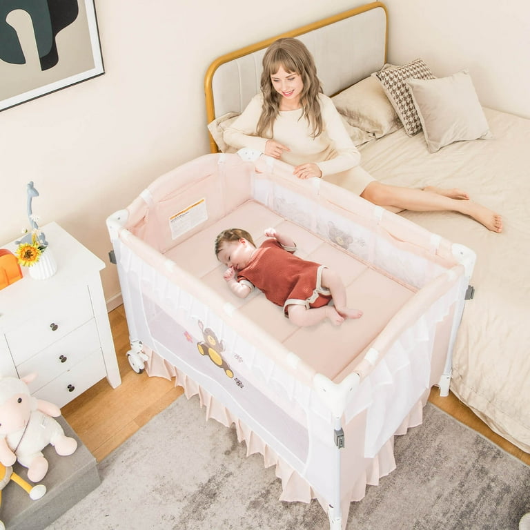 ベビー用寝具・ベッド Baby Crib Costway Baby Playard Crib Bed 4 in 1 Portable with Changing