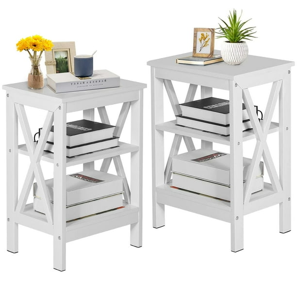 VECELO Set of 2 Nightstand with 3Tier Shelves, XShaped Sofa Side End