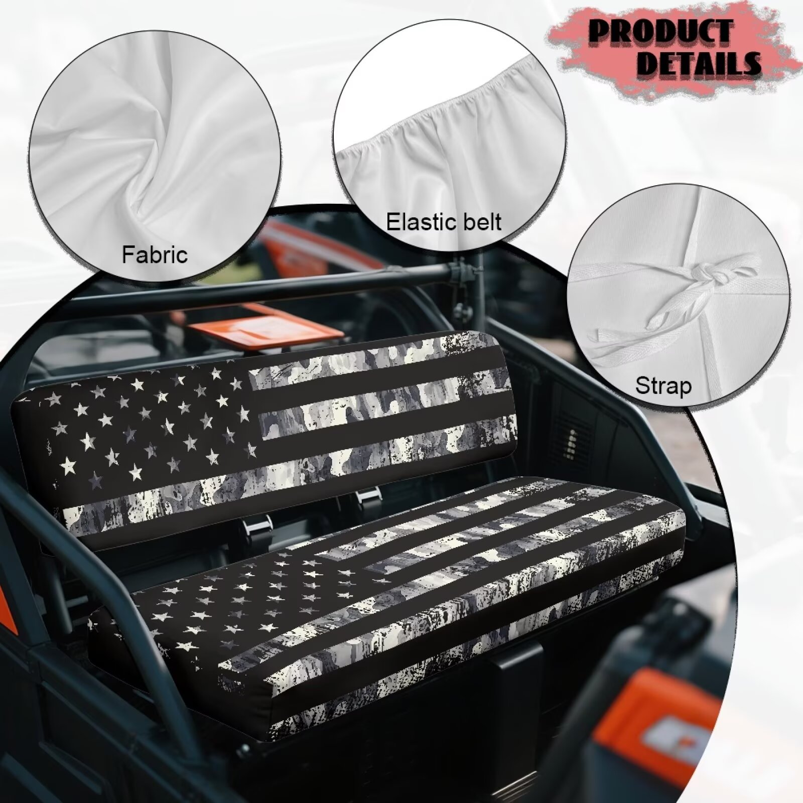 Uorisanigo UTV Seat Cover Set Suitable for Mule 3000 3010 3020 4000 4010 2001-2024 Camo American Flag Seats Cover Protection for Mule Seat Accessories Parts, Replacement Padded Protector