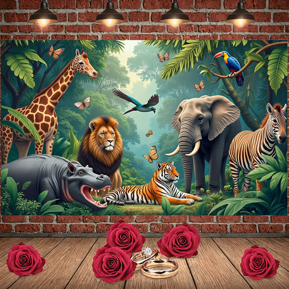 Jungle Theme Party Banner Wildlife Safari Animals Backdrop for Kids Birthday Outdoor Adventure