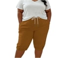 thumbnail image 2 of Costeam Womens Plus Size Solid Color Linen Blend Bermuda Shorts Drawstring Elastic Waist Dual Side Inset Hand Pockets Loose Fit Casual Athletic Summer Short Bottoms, 2 of 9