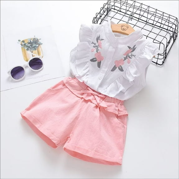 YEEDISON New Kids Baby Girls Summer Outfits Lace Tops Floral Shorts Skirt Clothes Sets Fashion Children Kid Girl Cute Clothing for 18M-6Y