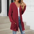 thumbnail image 3 of Cardigan Rouge pour Femmes, Couleur Unie, Mi-Longueur, Gros Pull pour Sortir, 3 of 5