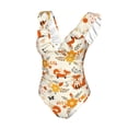 thumbnail image 4 of Yiaed Flower Fox Print Women's Ruffled One Piece Swimsuit V Neck Swimwear Slimming Monokini for Woman-Medium, 4 of 8