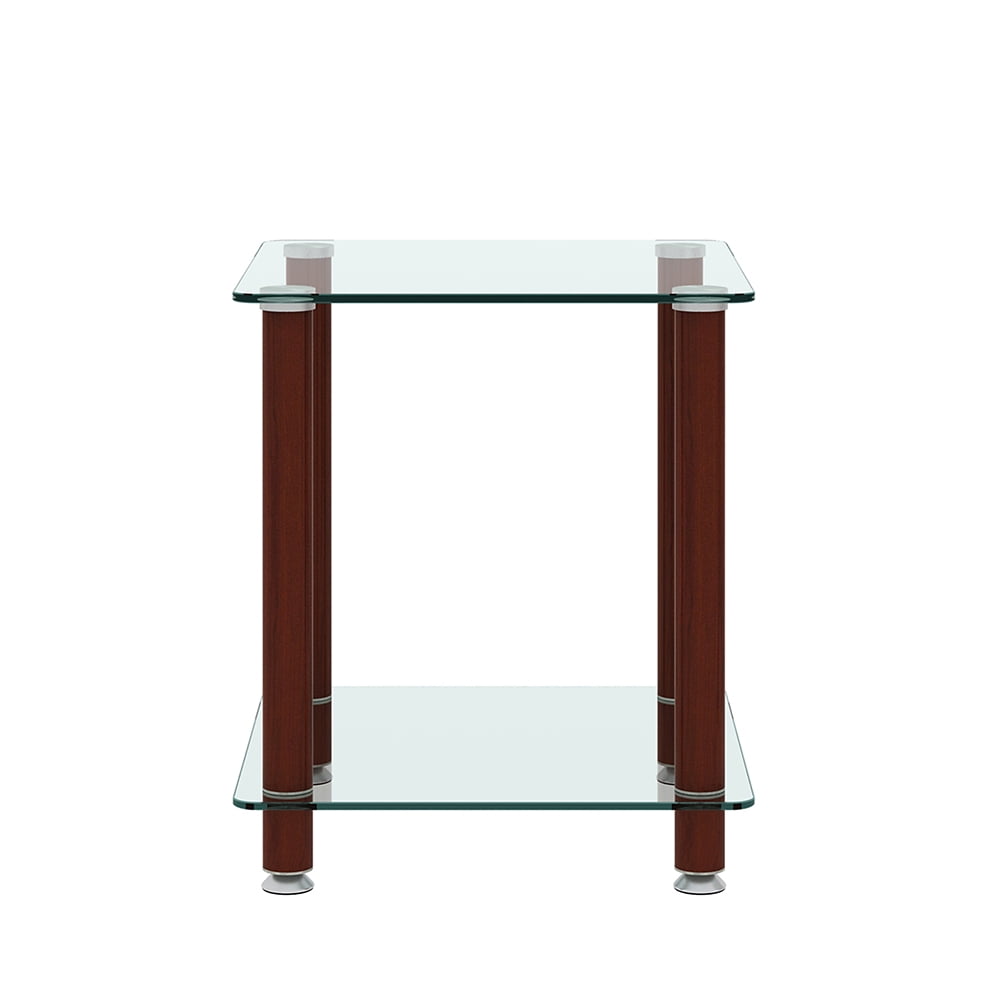 Kadyn End Table, 2-Tier Bedside Table with Storage Shelve, Side Table for Living Room Bedroom, Transparent+Walnut Kadyn End Table, 2-Tier Bedside Table with Storage Shelve, Side Table for Living Room Bedroom, Transparent+Walnut