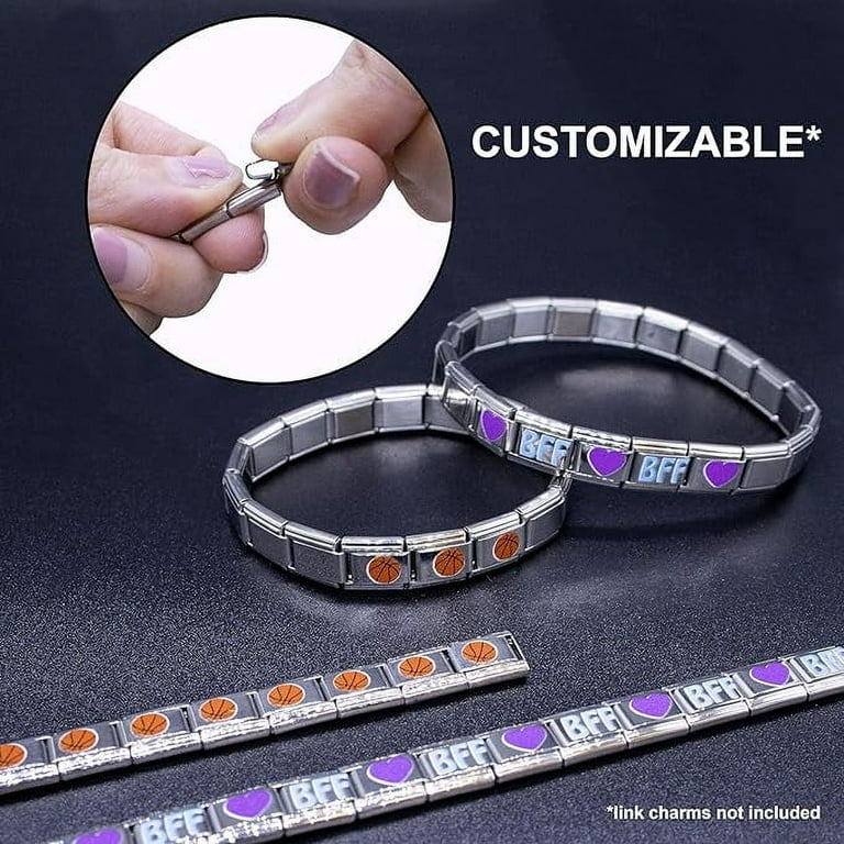 Quiges - 9 mm Italiaanse stijl module armband, glanzend roestvrij staal met openingsgereedschap, compleet voor Italiaanse bedelmodules, edelsteen Quiges - 9 mm Italiaanse stijl module armband, glanzend roestvrij staal met openingsgereedschap, compleet voor Italiaanse bedelmodules, edelsteen