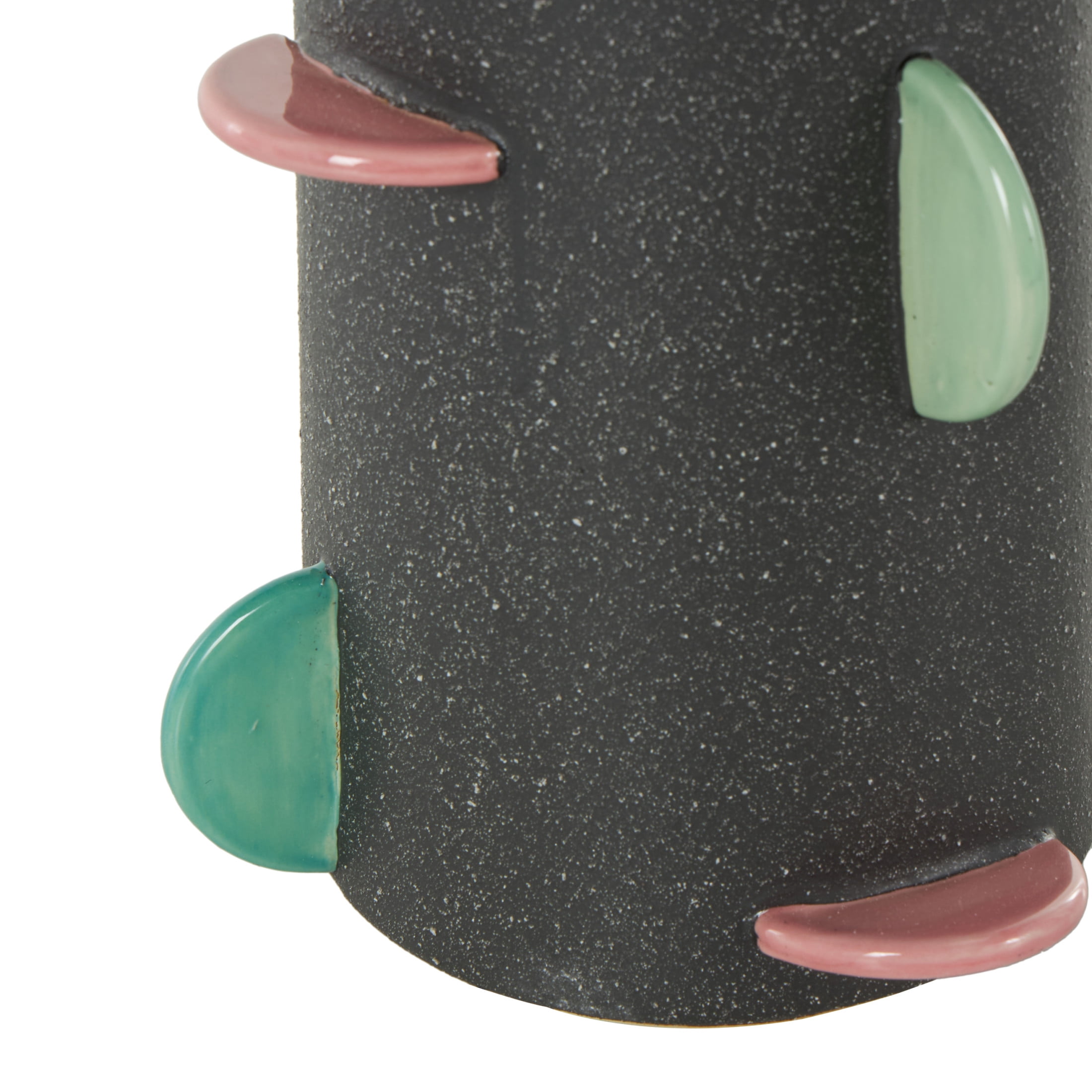 DecMode 12" Textured Black Ceramic Vase with Multicolor Half-Moon Accents