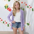 thumbnail image 4 of OGLCCG Girls Long Sleeve Cardigan Kids Lightweight Open Front Classic Knitted Corduroy Sweater with Pockets Casual Loose Fall Outwear 5-14 Years, 4 of 7