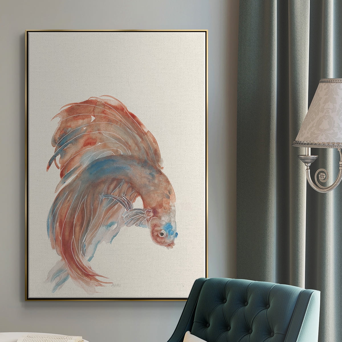 Betta III Framed Premium Gallery Wrapped Canvas - Ready to Hang - 17 x 25 - Gold Floating Frame