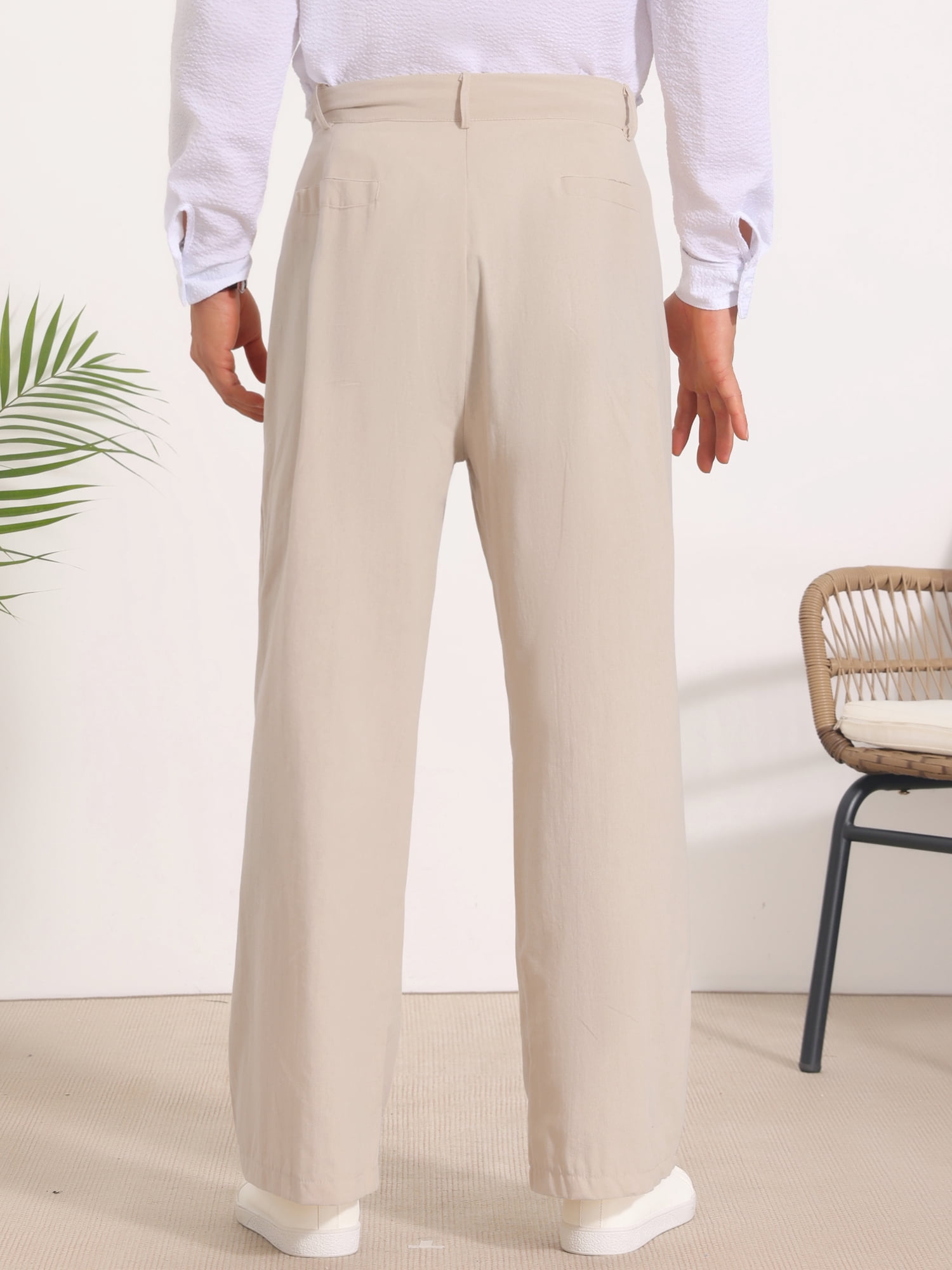 DARING DIVA Men's Lightweight Breathable Linen Pleated Pants with Side Pockets 36 Khaki