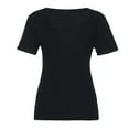 thumbnail image 4 of yillto Womens Cotton Shirts Basic V Neck Short Sleeve Loose Tee Summer Solid Color Casual Tshirts, 4 of 7