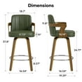 thumbnail image 6 of 26"Mid Century Bar Stools Set of 3 Modern Swivel Counter Height Bar Stools with Back and Dual Arms Faux Leather Upholstered Bar Chairs with Bent Wood Legs for Kitchen Island Black Green, 6 of 14