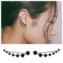 Sterling Silver Jewelry for Women Ear Cuffs Climber Earrings Hypoallergenic Cartilage Earring with Black Cubic Zirconia for Birthday Gift