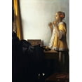 thumbnail image 2 of Vermeer, Jan 14x18 White Modern Wood Framed Museum Art Print Titled - Woman with a Pearl Necklace - detail, 2 of 4